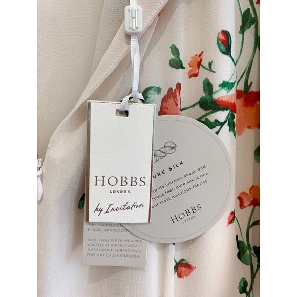 Hobbs Gianna Silk Dress Flutter Sleeve Midi Cream Red Floral NWT - Picture 5 of 10